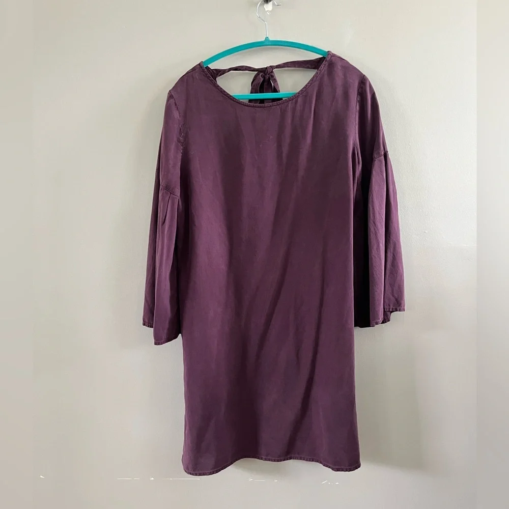Anthropologie Cloth‎ & Stone Tiffany Bell Sleeve Purple Burgundy Dress Size PM